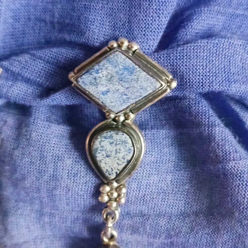 Lapiz and Silver Signed VTG Earrings.